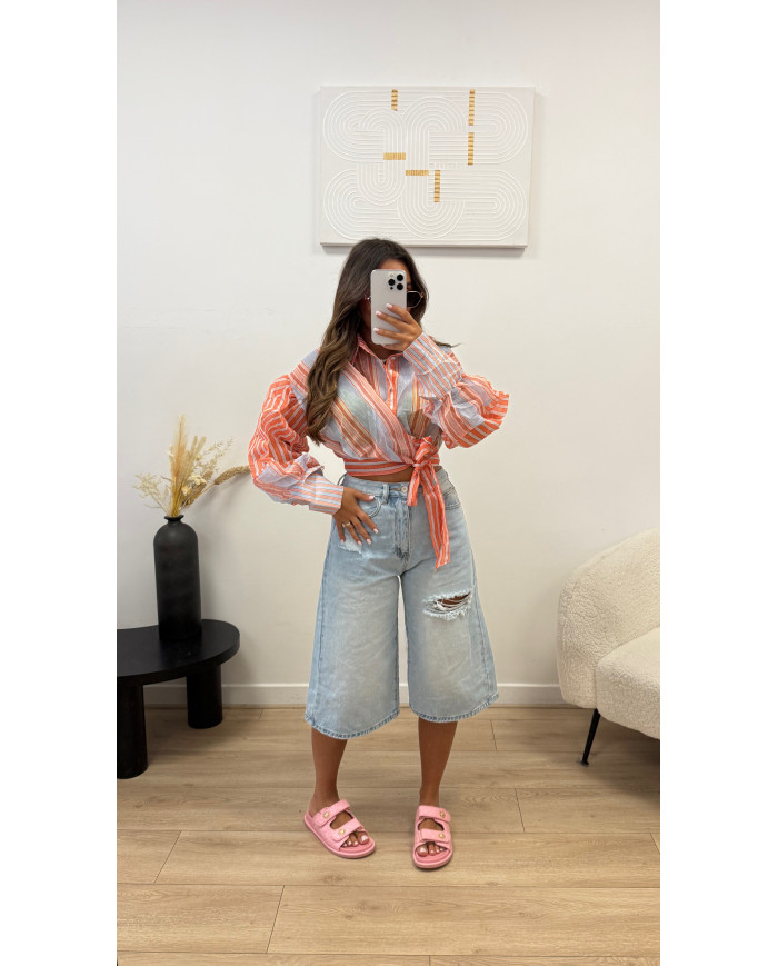 Chemise rayé Zim orange & bleu