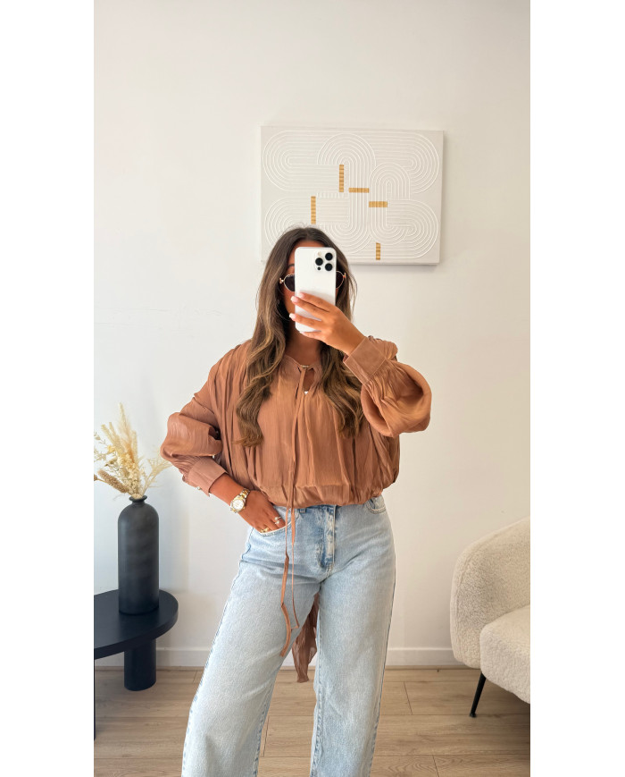 Chemisier tulle noeud Taupe