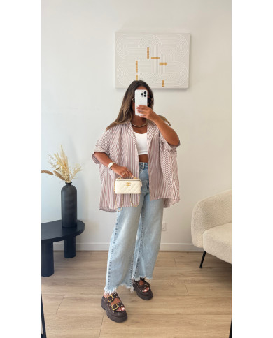 Chemise oversize rayé Taupe