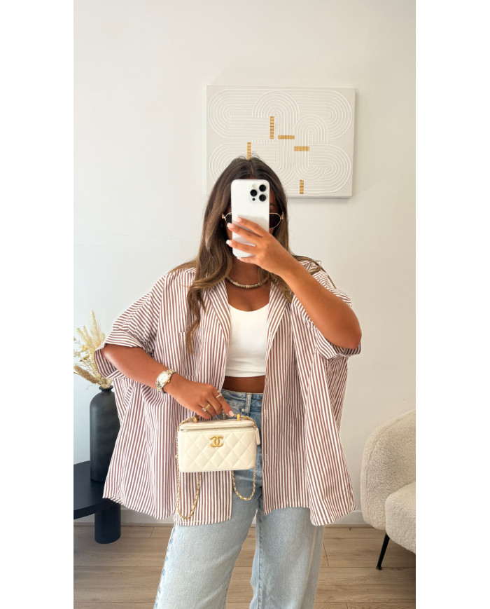 Chemise oversize rayé Taupe