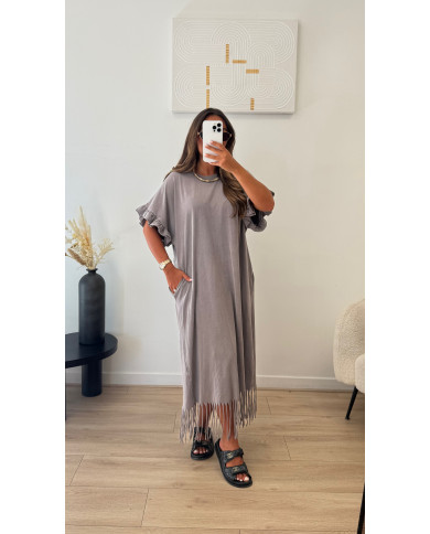 Robe longue gris délavé Frange