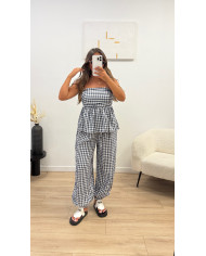 Ensemble top et Sarouel Carreaux Rouge