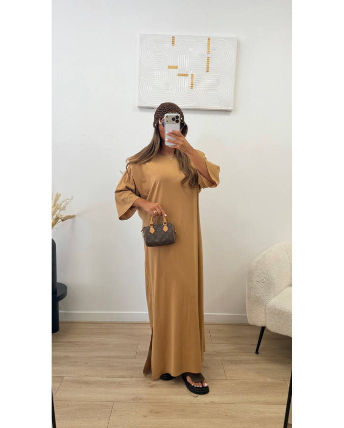 Robe épaulette Viscose Camel