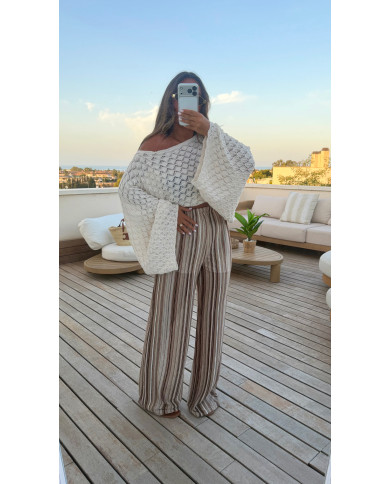 Pantalon Plage Rayé Choco & taupe