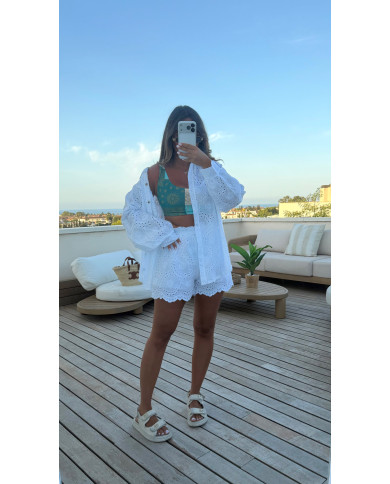 Ensemble Short & Chemise Broderie Blanche