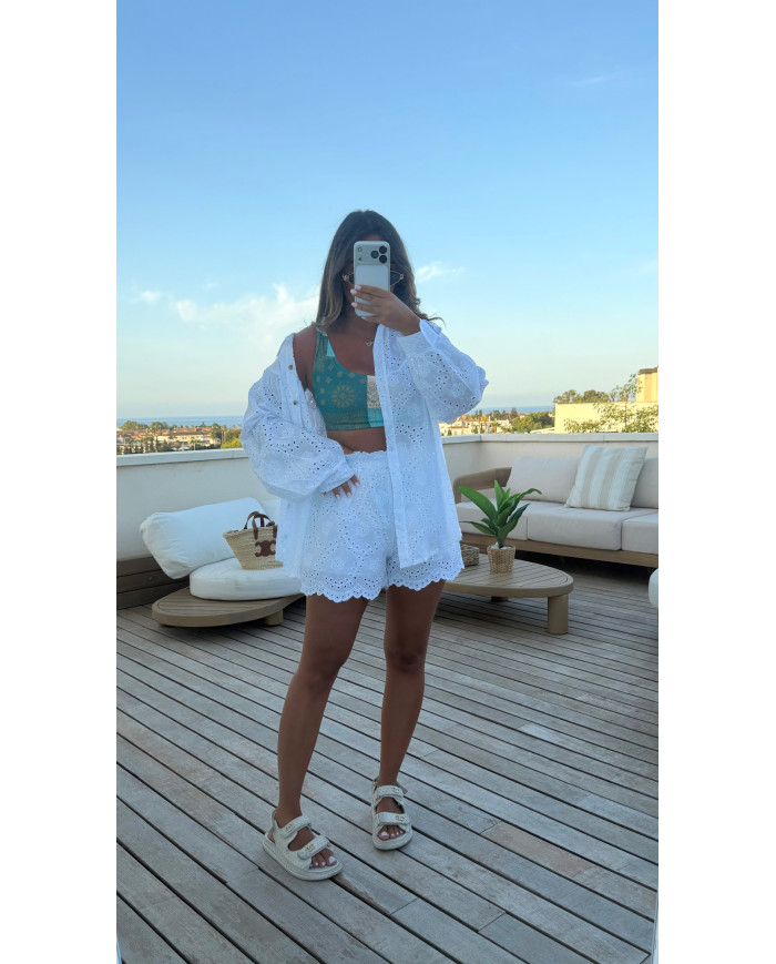 Ensemble Short & Chemise Broderie Blanche