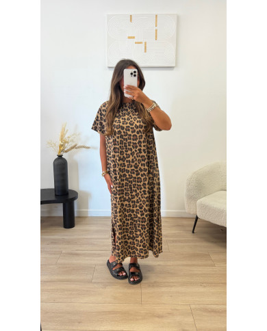 Robe t-shirt épaule Léopard