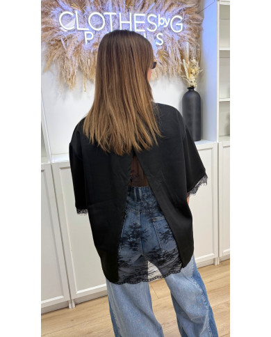 T-shirt dos dentelle Noir
