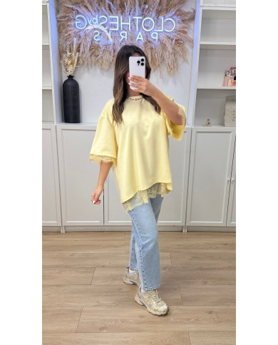 T-shirt dos dentelle Jaune