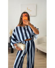 Ensemble fluide Rayé bleu