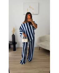 Ensemble fluide Rayé bleu