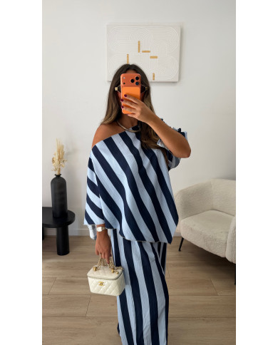 Ensemble fluide Rayé bleu