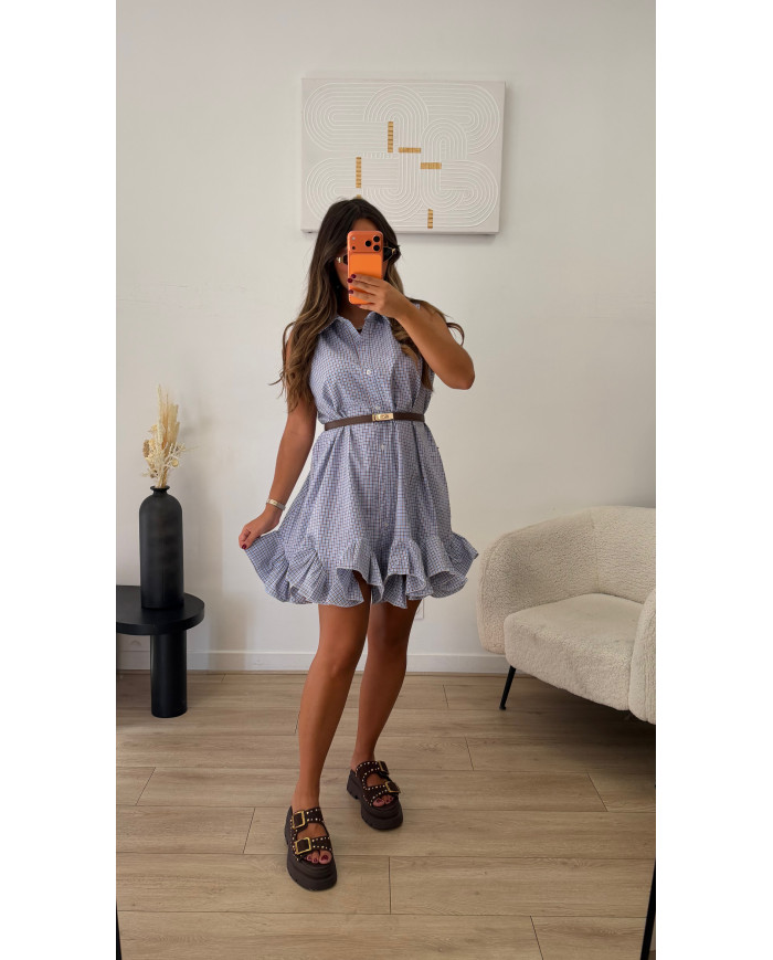Robe chemise à carreaux Bleu