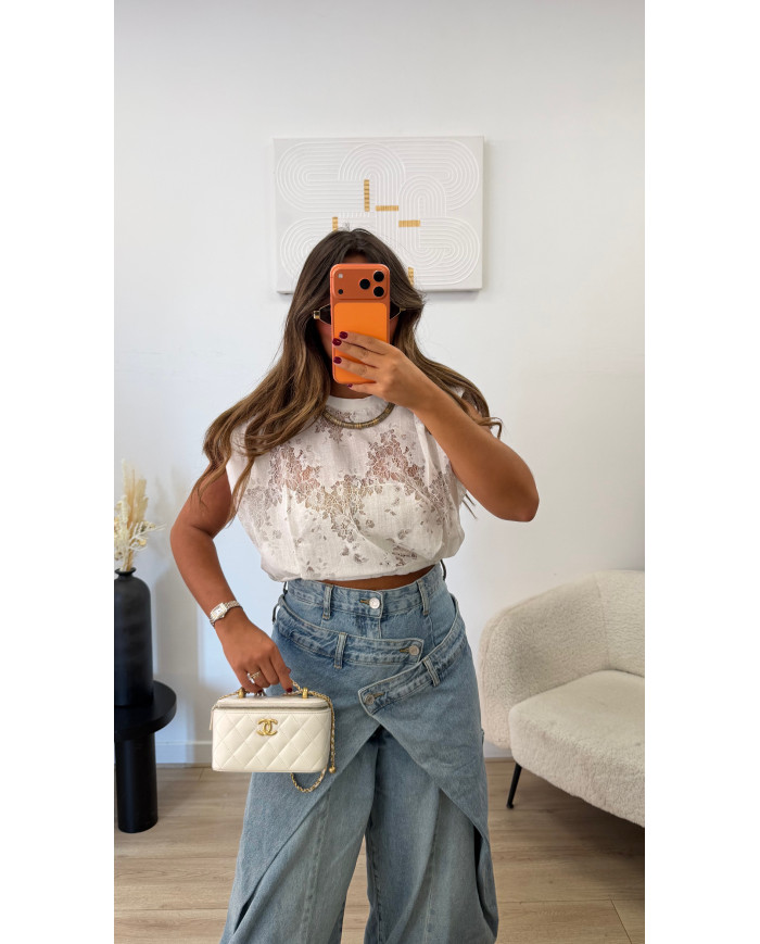 Haut crop dentelle blanc