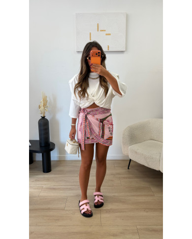 Jupe paréo rose pépites kaki