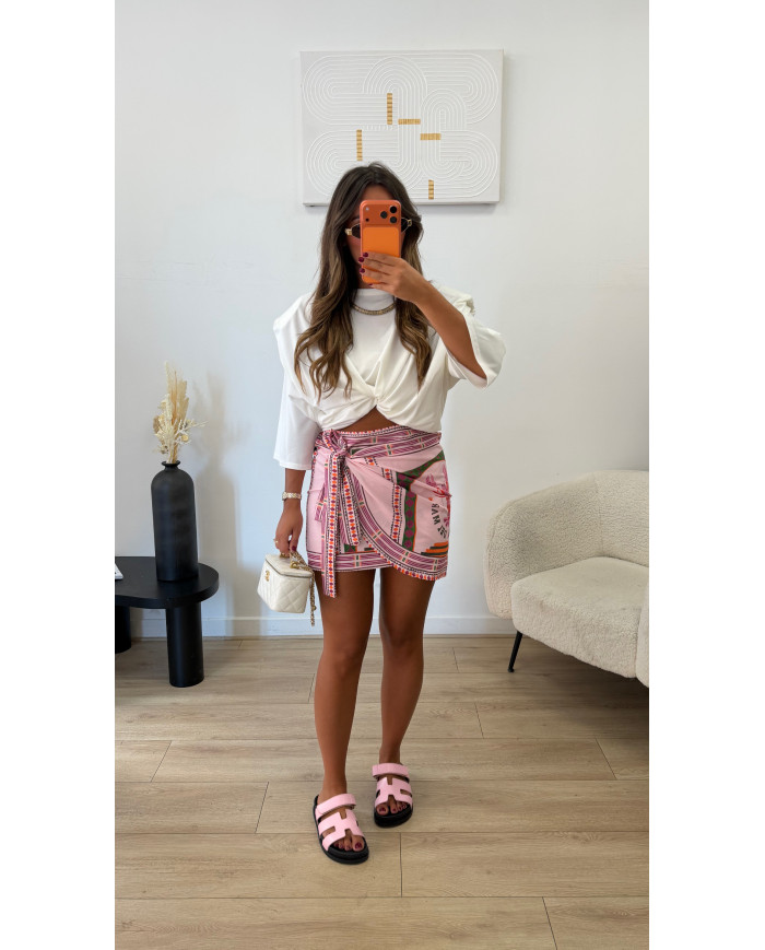 Jupe paréo rose pépites kaki