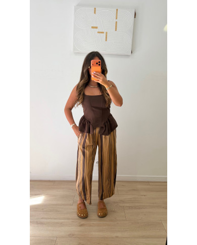 Pantalon pince à rayures Choco & Camel