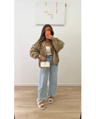 Short Imperméable à carreaux taupe