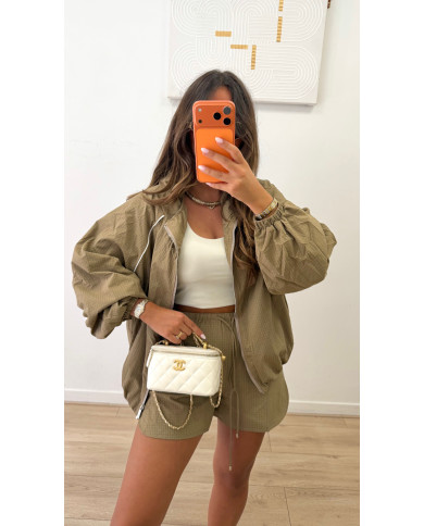 Short Imperméable à carreaux taupe