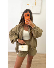 Short Imperméable à carreaux taupe