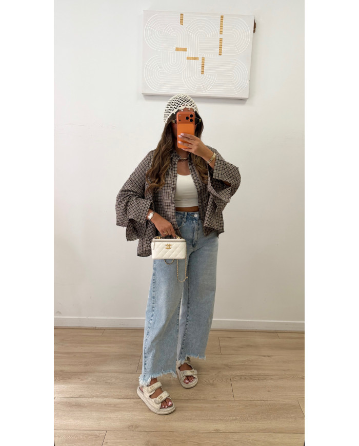 Chemise Nacima à carreaux Taupe & Choco