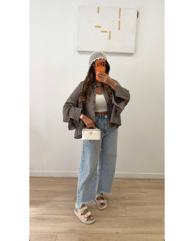 Jean mom effiloché bleu clair