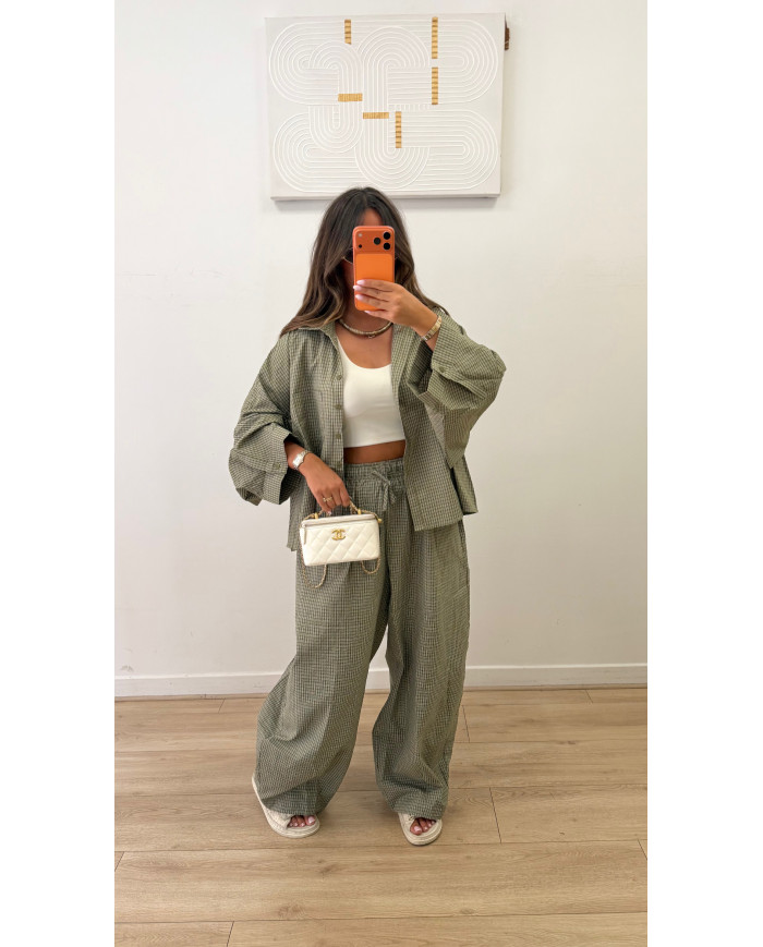 Pantalon à carreaux Nacima kaki