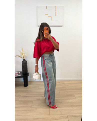 Jean bleu bandes rouges