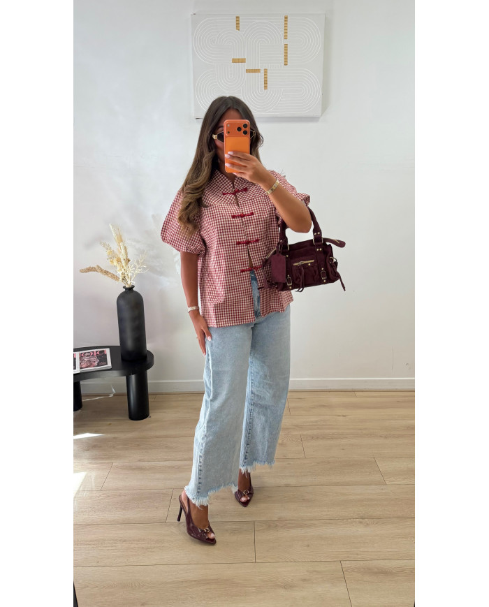 Chemise Noeud À carreaux Bordeaux