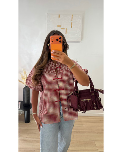 Chemise Noeud À carreaux Bordeaux