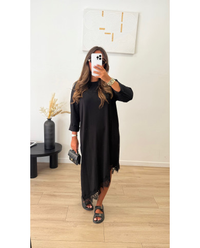 Robe t-shirt asymétrique dentelle noir