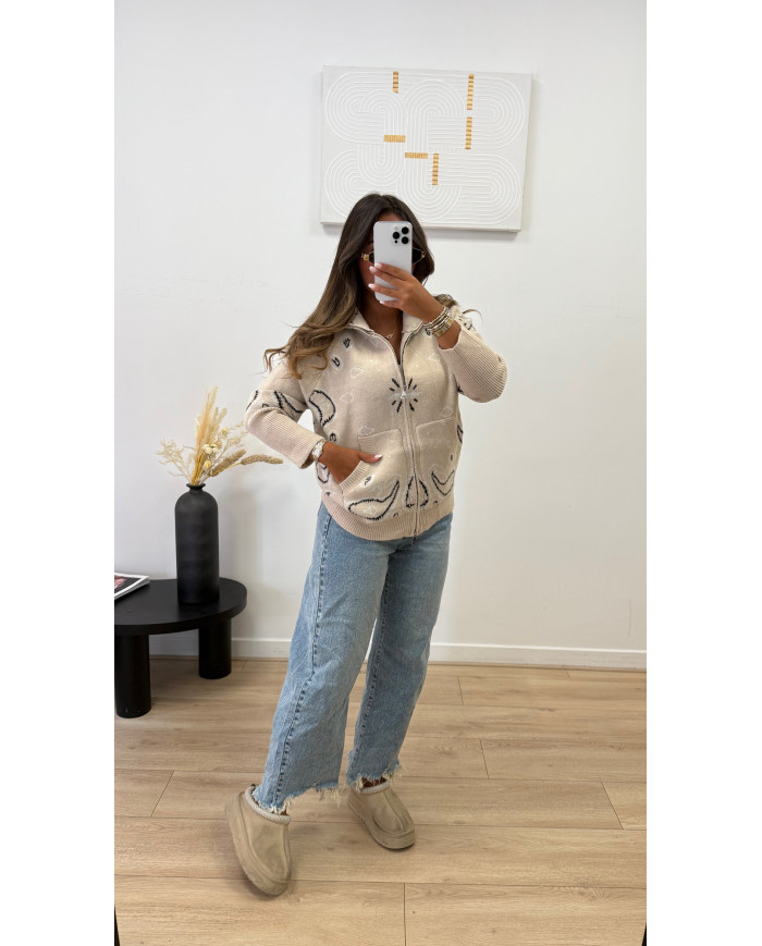 Gilet Zip Bandana Beige