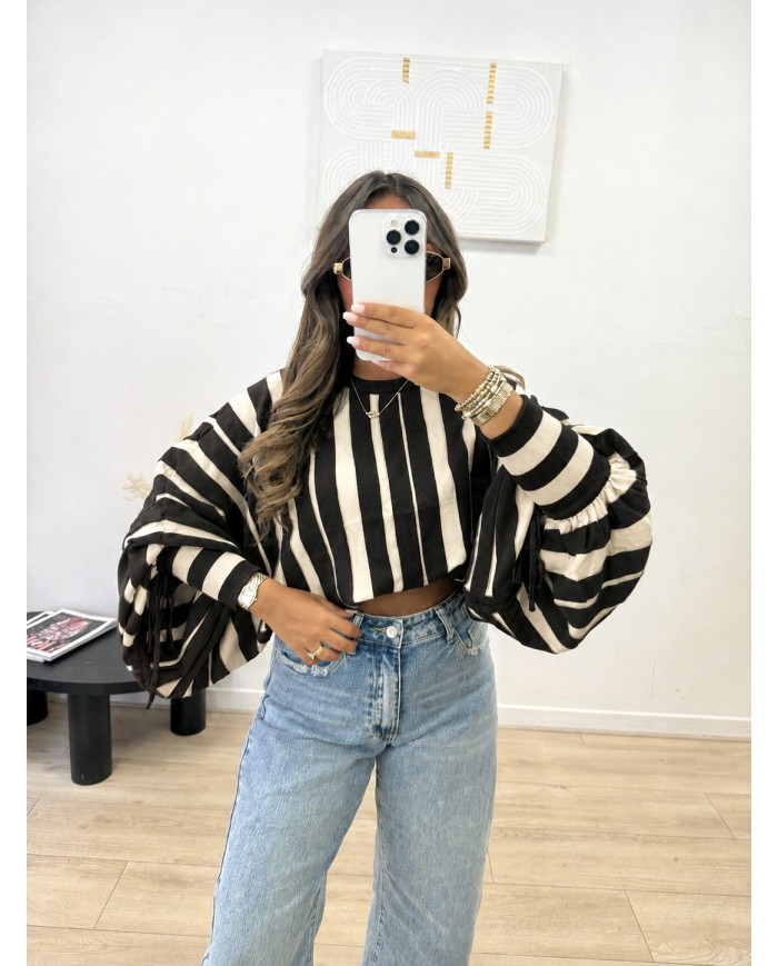 Pull LOU Rayé Noir & beige