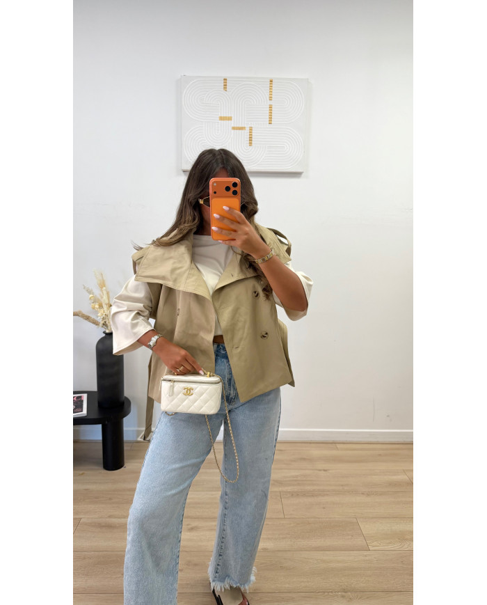 Trench sans manches épaulette Beige