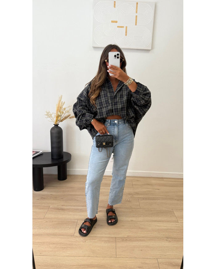 Chemise très oversize à carreaux verte foncé