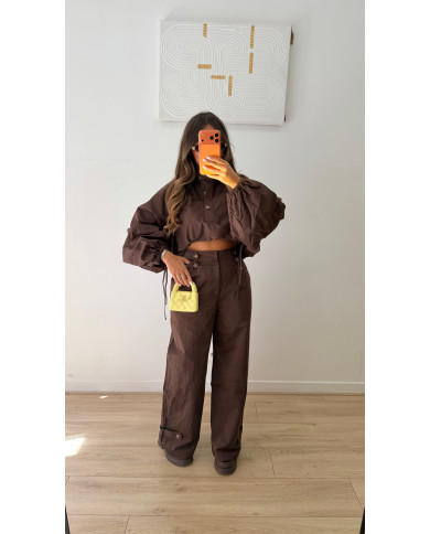 Pantalon trenchy boutons Choco