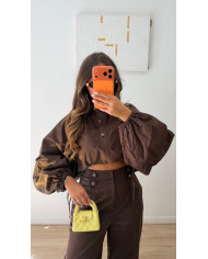 Pantalon trenchy boutons Choco