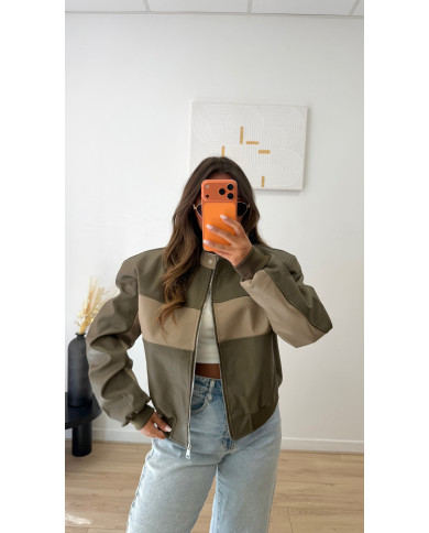 Veste Simili Bicolore kaki & taupe