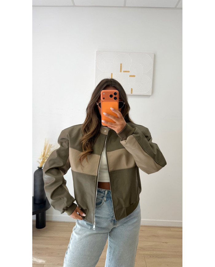 Veste Simili Bicolore kaki & taupe
