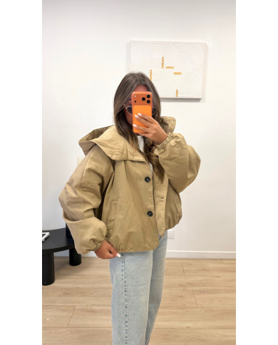 Doudoune à capuche imperméable Taupe