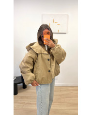 Doudoune à capuche imperméable Taupe