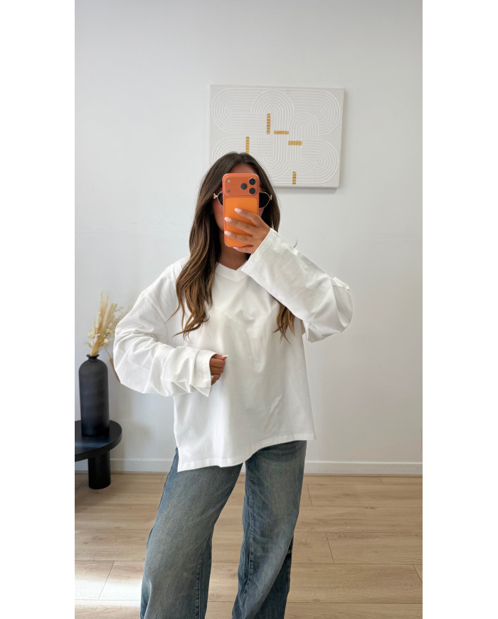 T-shirt oversize V blanc