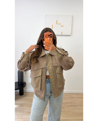 Veste bimatiere Simili & Suédine Taupe
