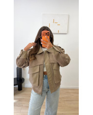 Veste bimatiere Simili & Suédine Taupe