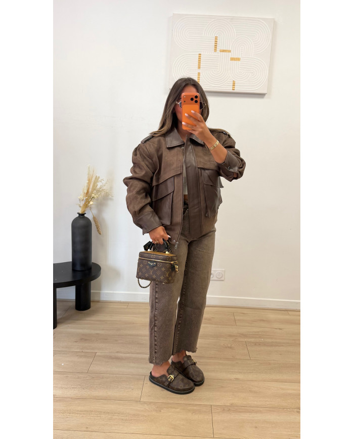 Veste bimatiere Simili & Suédine Choco