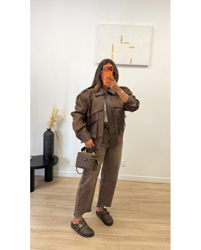 Veste bimatiere Simili & Suédine Choco