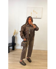 Veste bimatiere Simili & Suédine Choco