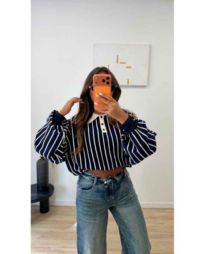 Pull Rayé Bleu marine & beige