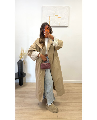 Trench long imperméable manches rayé