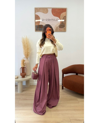 Pantalon À carreaux Extra Long Bordeau